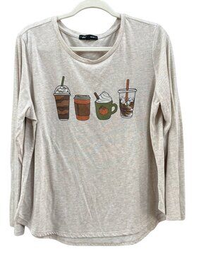 State of Mine Pumpkin Spice Coffee Graphic Top XL Oatmeal Long Sleeve Fall Tee